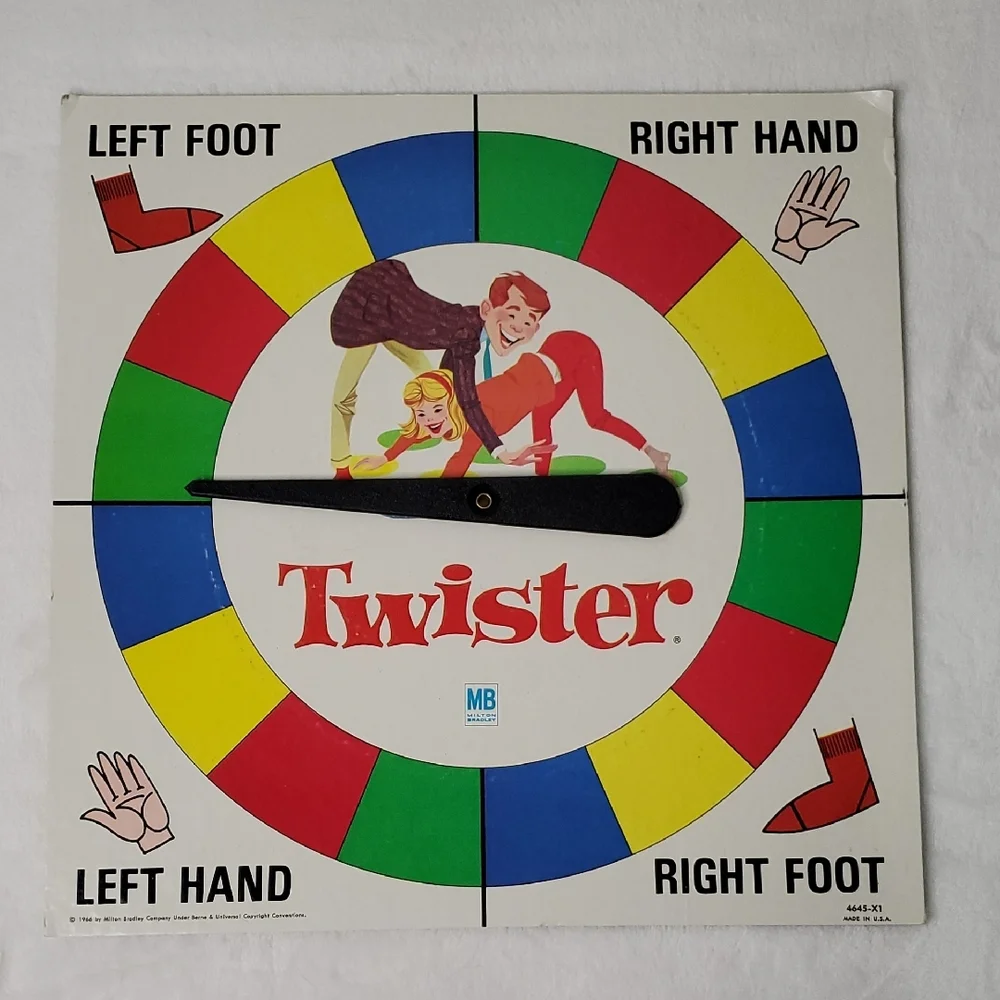Vintage 1966 Twister Game Mat with Spinner Milton Bradley In Original Box